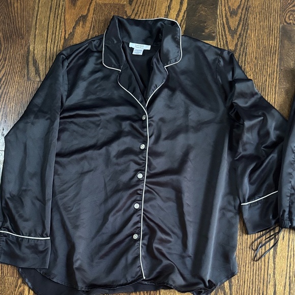 Natori Black Satin Pajama Set with White Trim - Picture 3 of 8